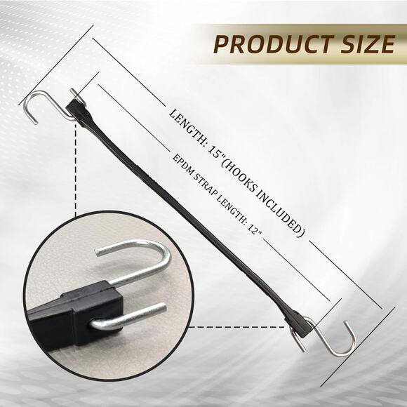 ROBLOCK 15" Rubber Bungee Cords with 150% Max Stretch, 100% EPDM Tarp Straps - Picture 2 of 5